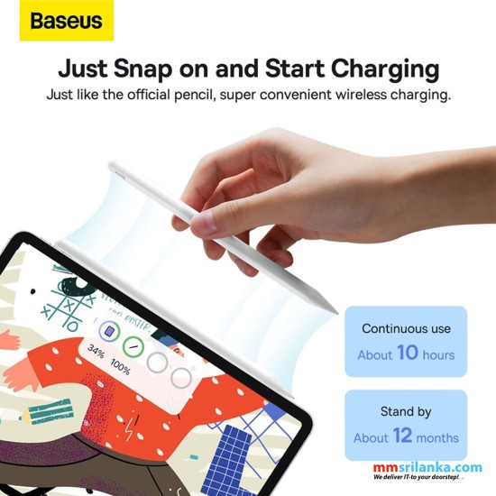 Baseus Smooth Writing 2 Series Wireless Charging Stylus, White (Active Wireless Version with active pen tip)